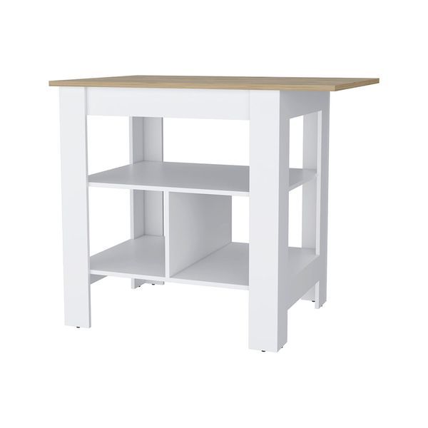 Adeline 3-Shelf Kitchen Island White And Macadamia_voghion.com