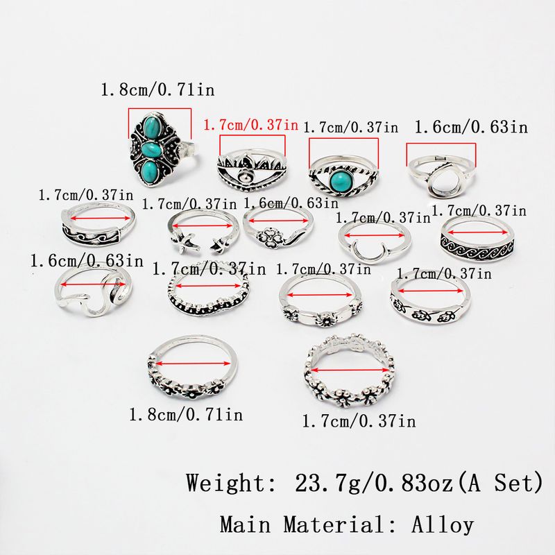 Women’s Jewelry Set Fashion Turquoise Alloy Ring Combination Turquoise Rings_voghion.com