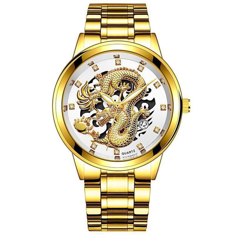 Montre homme montre non mécanique montre homme ultra fine montre de rue calendrier dragon doré ensemble de bracelet polyvalent de luxe_voghion.com