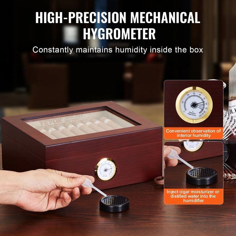 Hygrometer Box Glasstop Cigar Cigars Storage Humidifier 50 Cedar Humidor_voghion.com