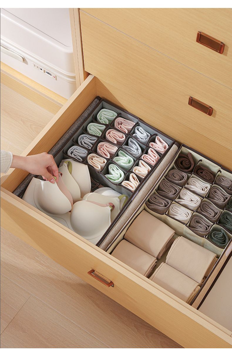 Large Capacity Underwear Organizer With Lid - Foldable Fabric Storage Box Multi-Compartment Bra & Panty Closet Organizer_voghion.com