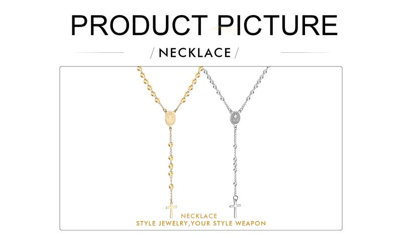 LUXUSTEEL Perline Collana lunga con croce di Gesù per donna Uomo Rosario in acciaio inossidabile cristiano cattolico religioso_voghion.com