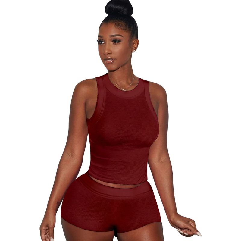Audday M1139 Set due pezzi composto da canotta e pantaloncini casual classici e sexy in tinta unita_voghion.com