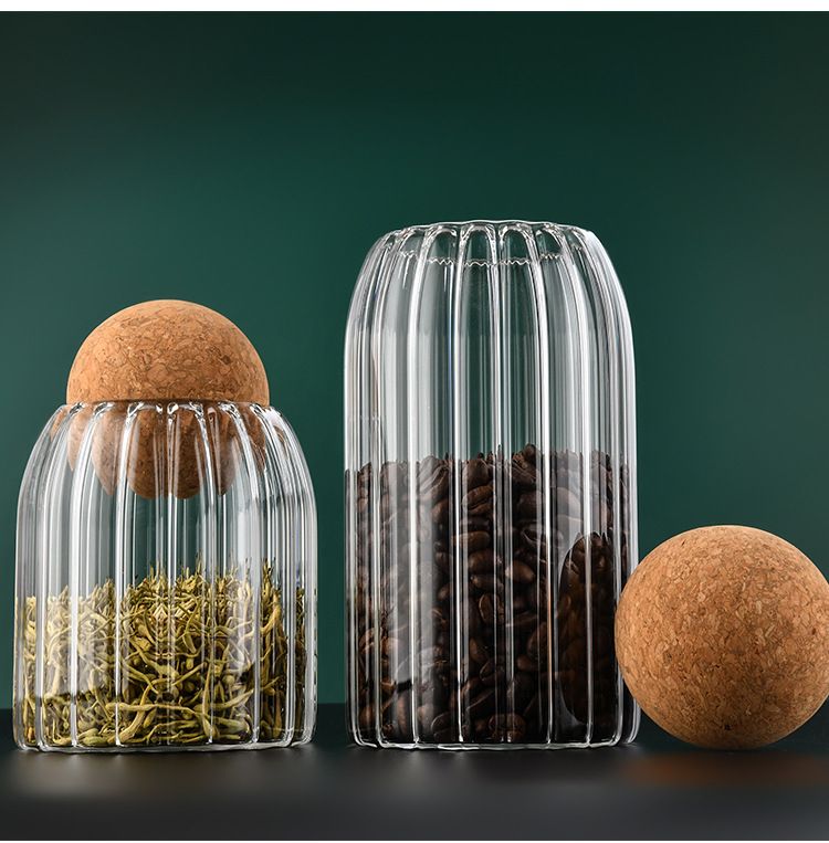 Vintage Glass Storage Jar - Airtight Coffee Bean Canister With Wooden Lid (Decorative Striped Design For Kitchen & Pantry)_voghion.com