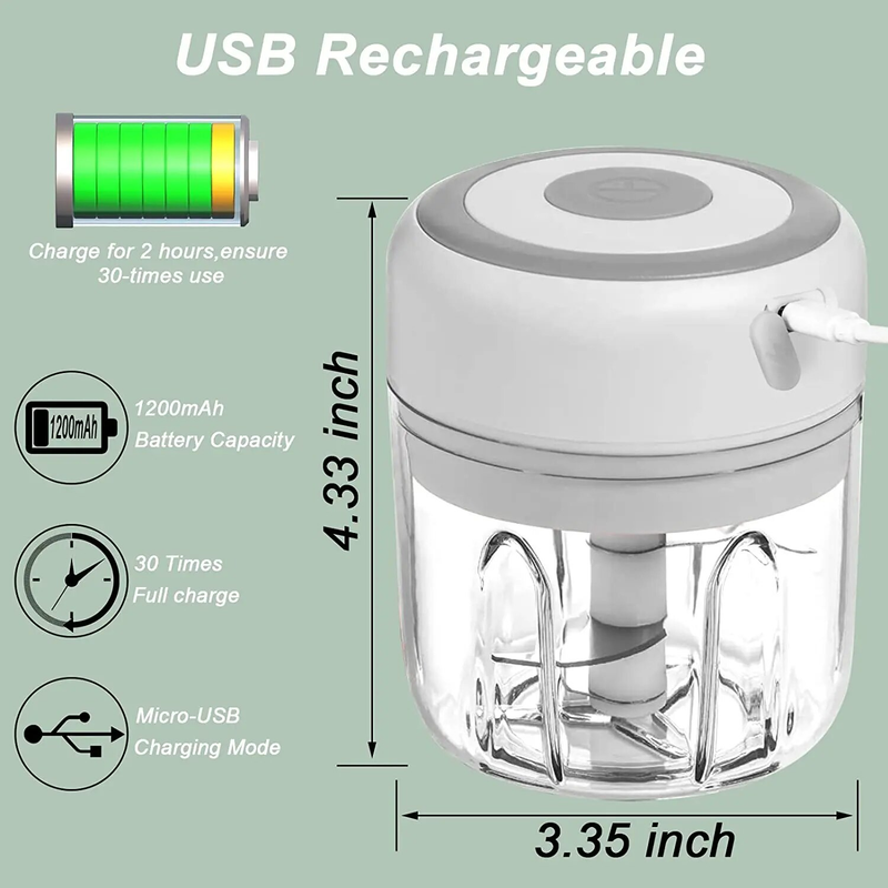 100/250 ml Mini Elektrischer Knoblauchzerkleinerer Gemüse Chili Fleisch Ingwer Stampfer Maschine Robuste, langlebige USB-Lademixer Küche_voghion.com