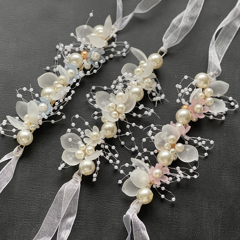 Accessori per abiti da sposa per ragazza Accessori per capelli copricapo con perla fatta a mano con braccialetto fiore da polso, ghirlanda_voghion.com