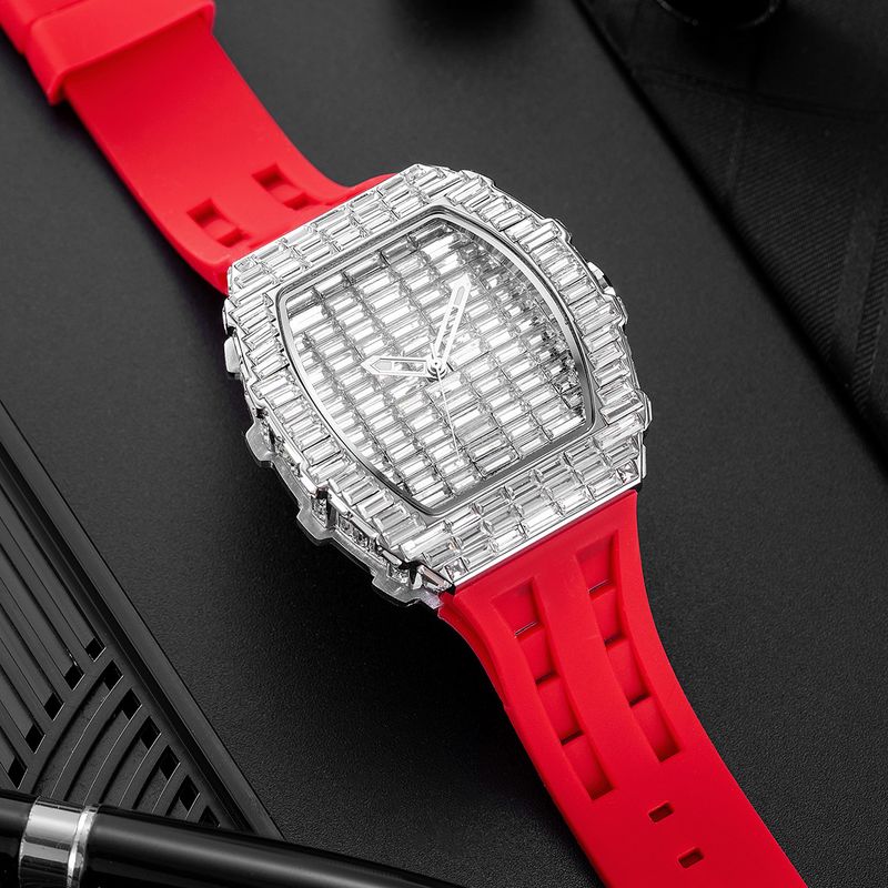 MISSFOX Watch, Popular Wine Barrel Type T Square Diamond In Europe And America, Personalized Fashion Hip-hop Silicone Strap Watch_voghion.com