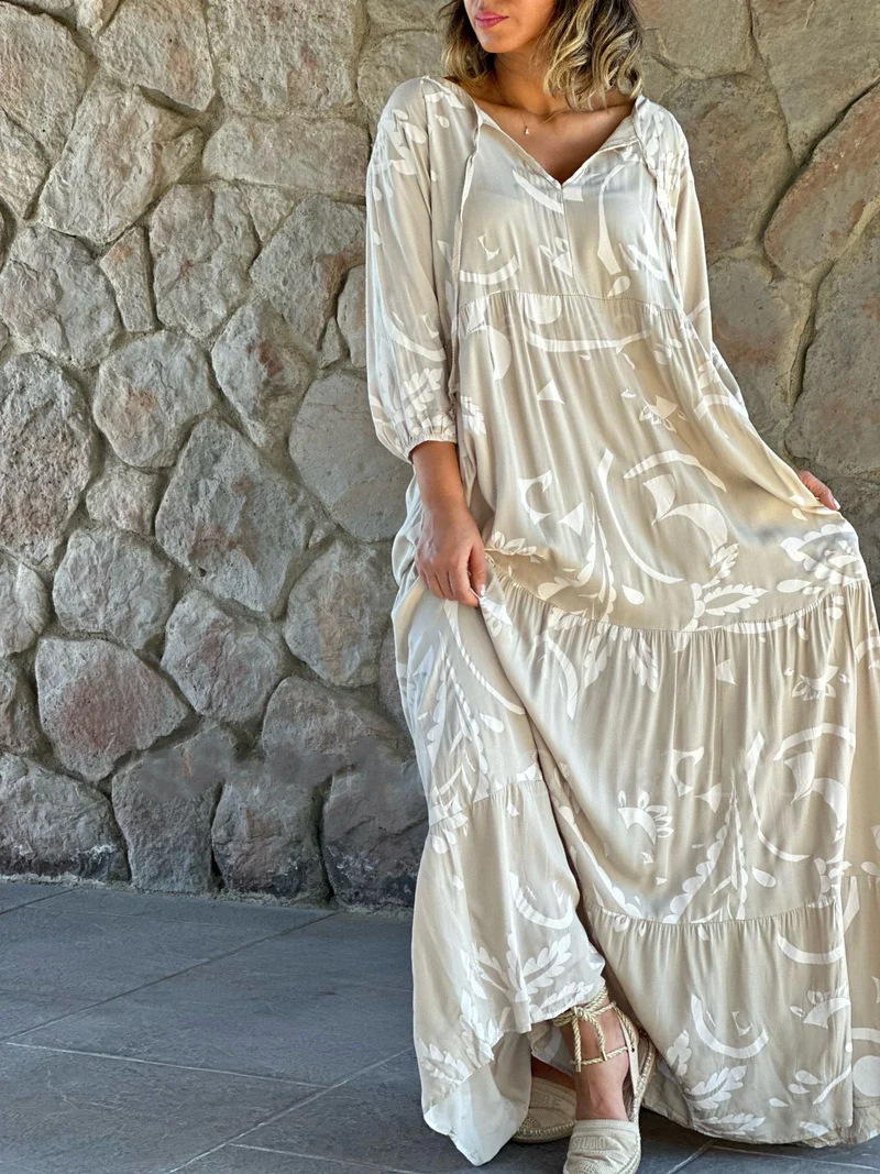 Damen Casual Plus Size Damenbekleidung Bedrucktes lockeres lässiges langes Kleid_voghion.com
