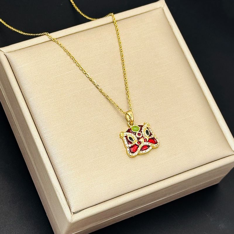 Collar de acero y titanio con cabeza de león para mujer, ideal para el año de la suerte, nuevo, ligero, de lujo, en color rojo, versátil y elegante._voghion.com