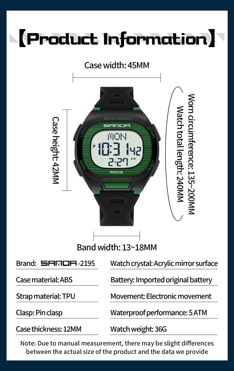 Orologio sportivo digitale da uomo e da donna con sveglia, impermeabile, multifunzione, retroilluminazione a LED, cronometro, timer per il conto alla rovescia, design leggero e di lusso_voghion.com