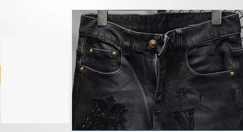Hot Diamond Jeans Muotimerkki Elastinen Slim Fit Pienet Jalat Syksyiset Brodeeratut Miesten Housut_voghion.com