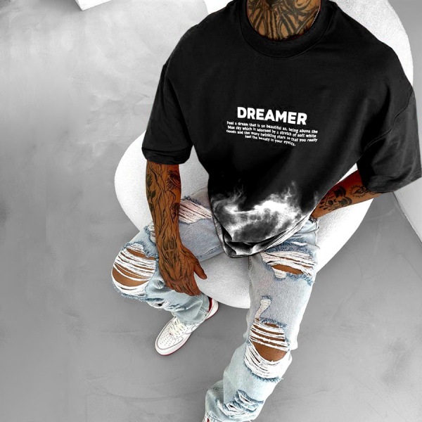 Men's Loose Letter-printed Round Neck Casual T-shirt_voghion.com