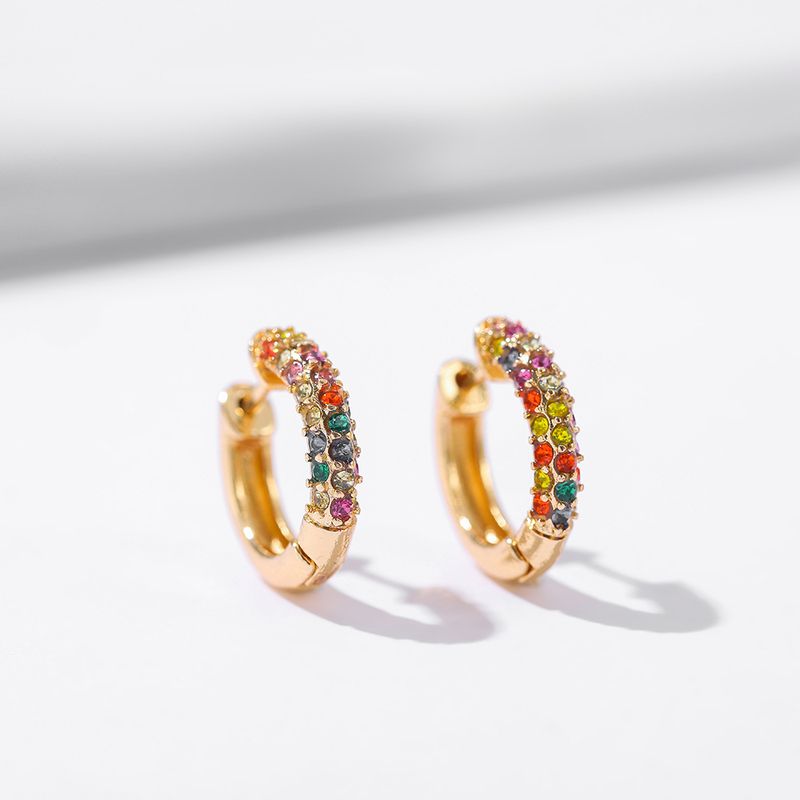 Colorful Micro Pave Zircon Full Diamond Earrings Rainbow Bone Studs Classic Basic Circle Clips Ear Jewelry_voghion.com