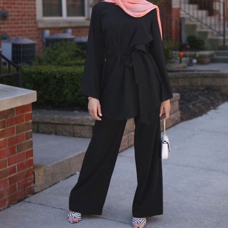 Two-pieces Abaya Turkish Kimono Tops Pants Muslim Dress Abayas Hijab Robe Dubai Caftan Kaftan Islam Clothing For Women Fashion_voghion.com