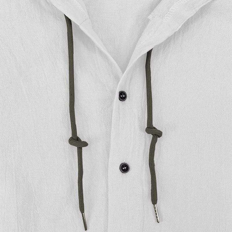 Maglietta casual a maniche lunghe con cappuccio e coulisse in cotone e lino, tinta unita, da uomo, alla moda, da abbinare a qualsiasi outfit, da spiaggia_voghion.com