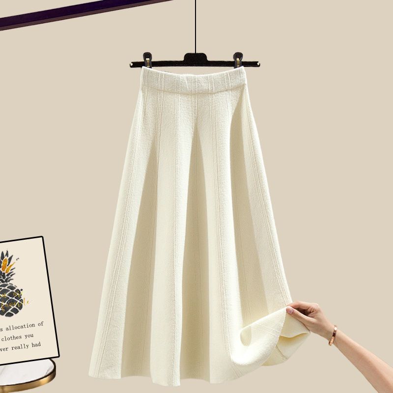 Ropa de mujer, nuevo estilo, suéteres holgados que reducen la edad, cintura alta, falda de largo medio, traje de dos piezas_voghion.com