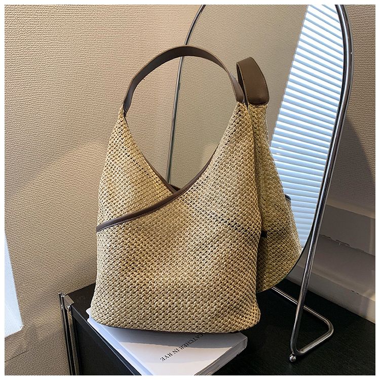 Borse da donna in tessuto di carta a tracolla da donna alla moda Borse da spiaggia estive di grande capacità in paglia Borse tote casual 2023_voghion.com