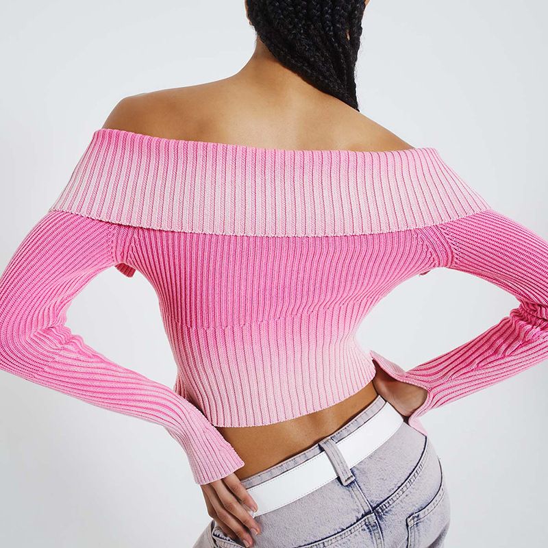 2023 Herbst und Winter Neues Produkt Gradient Zipper One Shoulder Revers Pullover Damen 2352_voghion.com