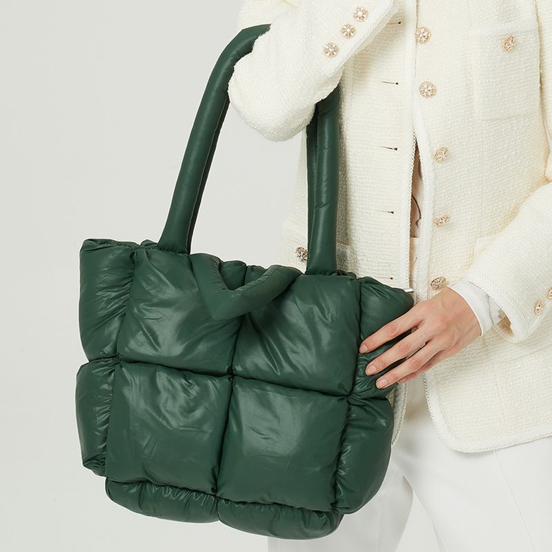 Lihao Women Handbag Cotton Padded Large Capacity Solid Color Funny Smooth Zipper Tote Shoulder Bag for Daily Life-Dark_voghion.com