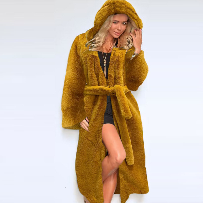 Women's autumn and winter new faux fur coat hooded cotton padded plush fur coat women's coat windbreaker_voghion.com