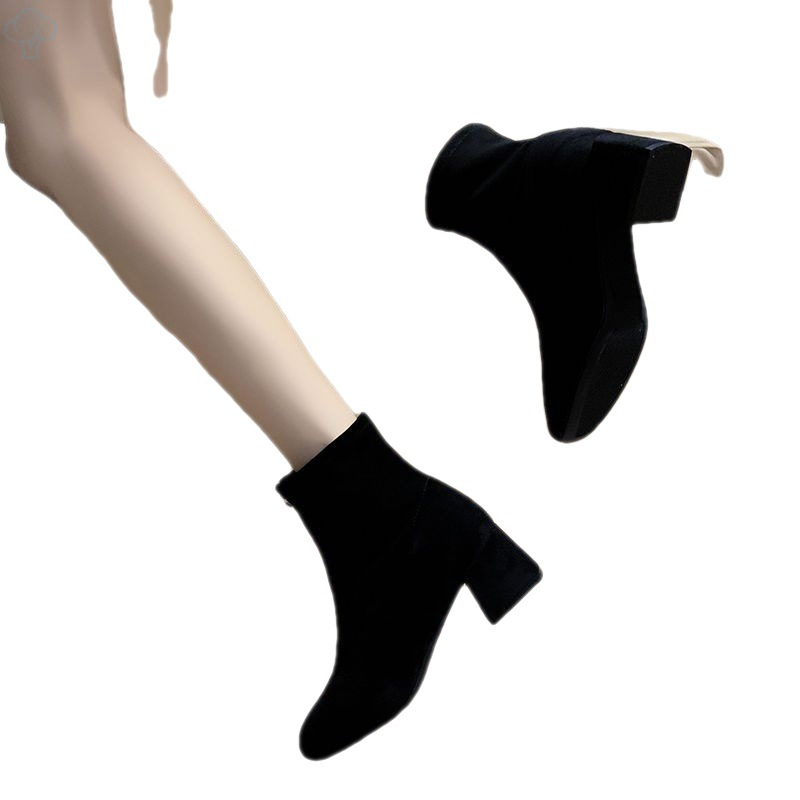 Martin Women's English Style Versatile New Suede Thick Heel Slim Front Zipper Short Boots 2023 Autumn/Winter_voghion.com