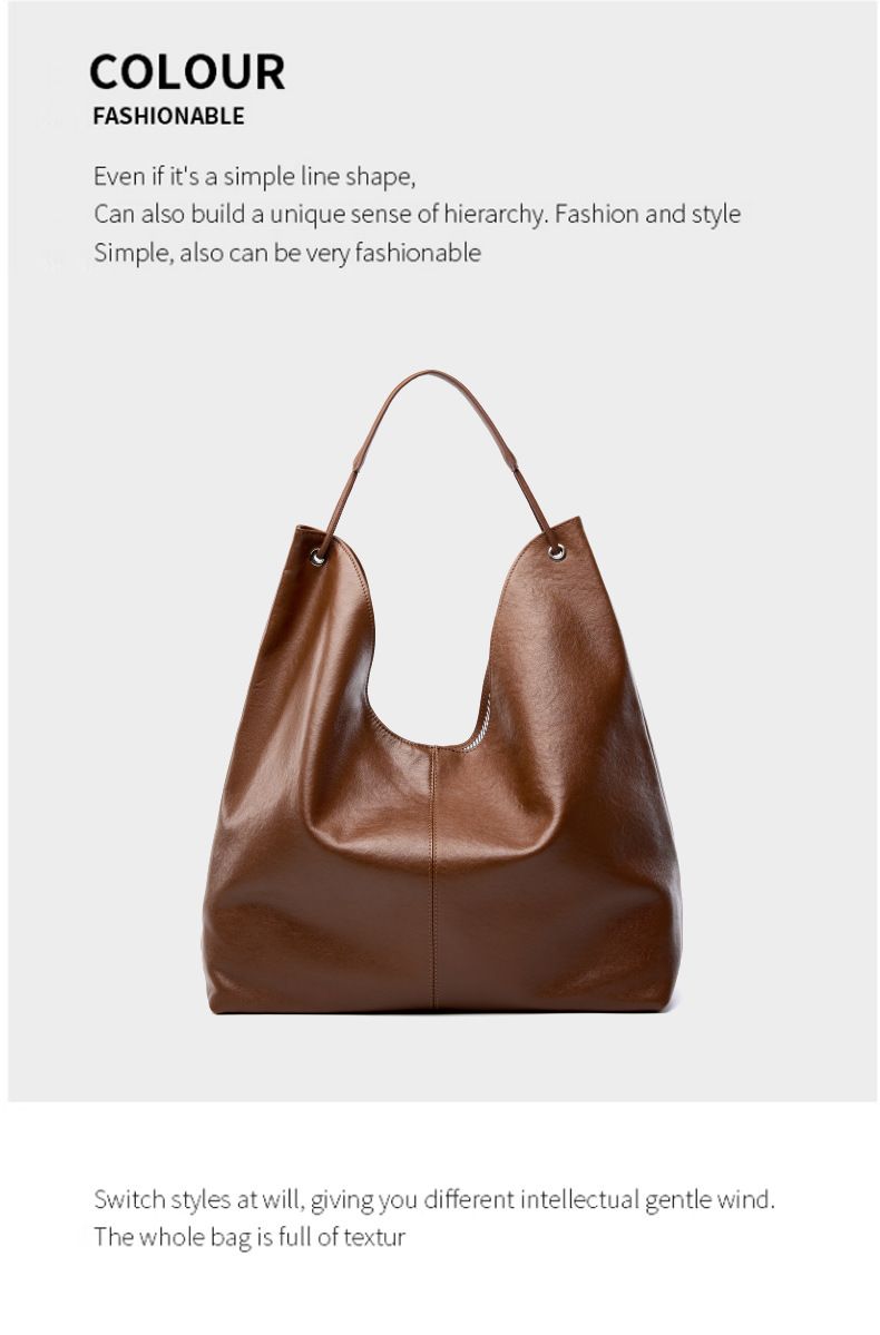 Nuova borsa tote in pelle bovina conciata al vegetale, versatile, capiente e versatile, con una sola spalla, ideale per i pendolari._voghion.com