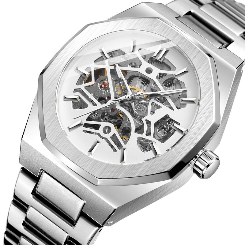 Montre mécanique automatique squelette tendance pour homme avec fonction heure universelle, boîtier en acier inoxydable de 41 mm, verre minéral, bracelet en alliage_voghion.com