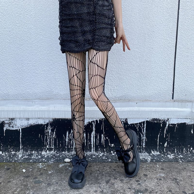 JK Socks Spider Web Dark Style Internet Celebrity Schwarze Strümpfe Dünne Socken Hohle Jacquard-Netzstrümpfe Damen_voghion.com