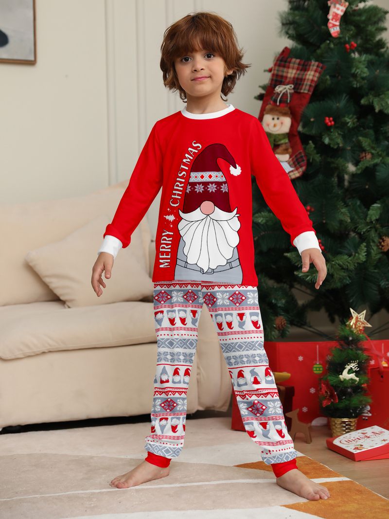 Flame Retardant Fabric Christmas Set, New European And American Santa Claus Print Pajamas For Boys And Girls, CPC Certified Loungewear_voghion.com