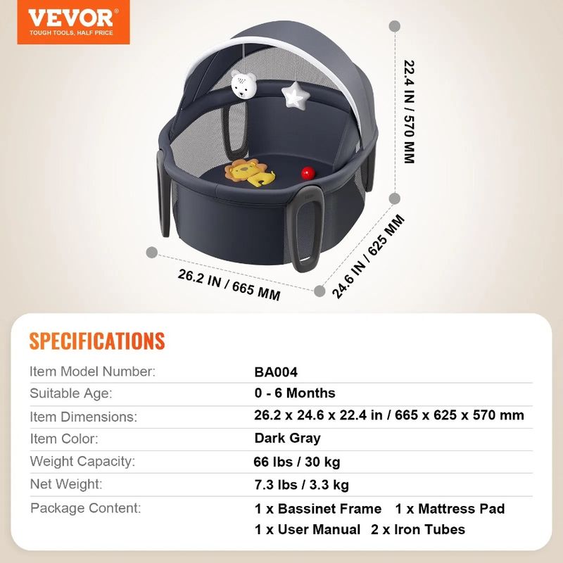 On-The-Go Bassinet Baby And Baby Toys Canopy With Folding Dome Portable_voghion.com