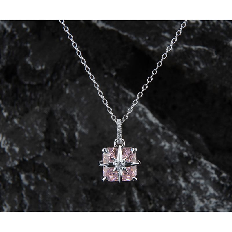 Catena per clavicola in argento puro con taglio a fiore di ghiaccio, diamanti ad alto tenore di carbonio, leggera, lussuosa e alla moda, collana con zirconi rosa,_voghion.com