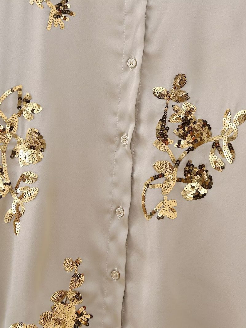 Women's Clothing embroidered sequins long sleeved shirt and trousers suit_voghion.com