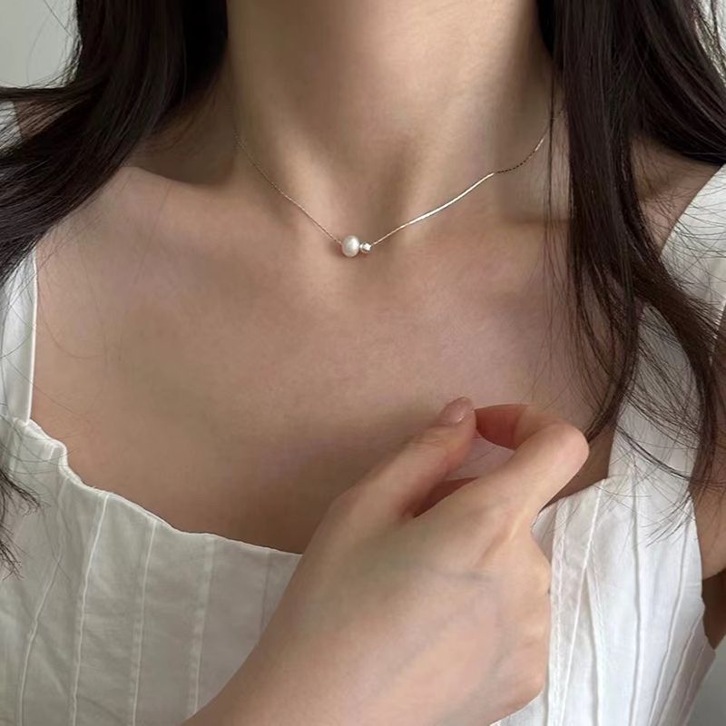 Hot Sales Nieuwe Sterling Zilveren Parelketting Eenvoudige Prachtige Ronde Kralen Hanger Choker Verjaardagsfeest Cadeau Dames Fijne Sieraden_voghion.com