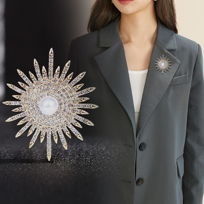 Spilla di perle per donna, spilla a forma di girasole, bouquet, temperamento, versatile, lusso leggero, design di nicchia, spilla da colletto, accessori per cappotti_voghion.com