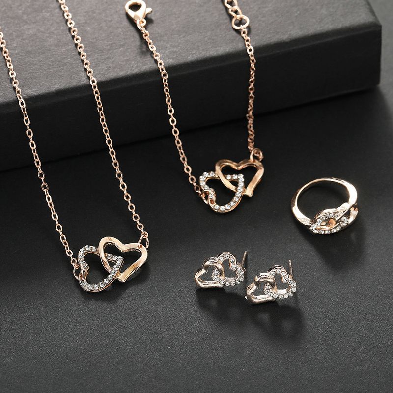 Elegant Heart-Shaped Jewelry Set For Women - Necklace, Bracelet, Earrings, Ring - Gold, Silver, Rose Gold_voghion.com