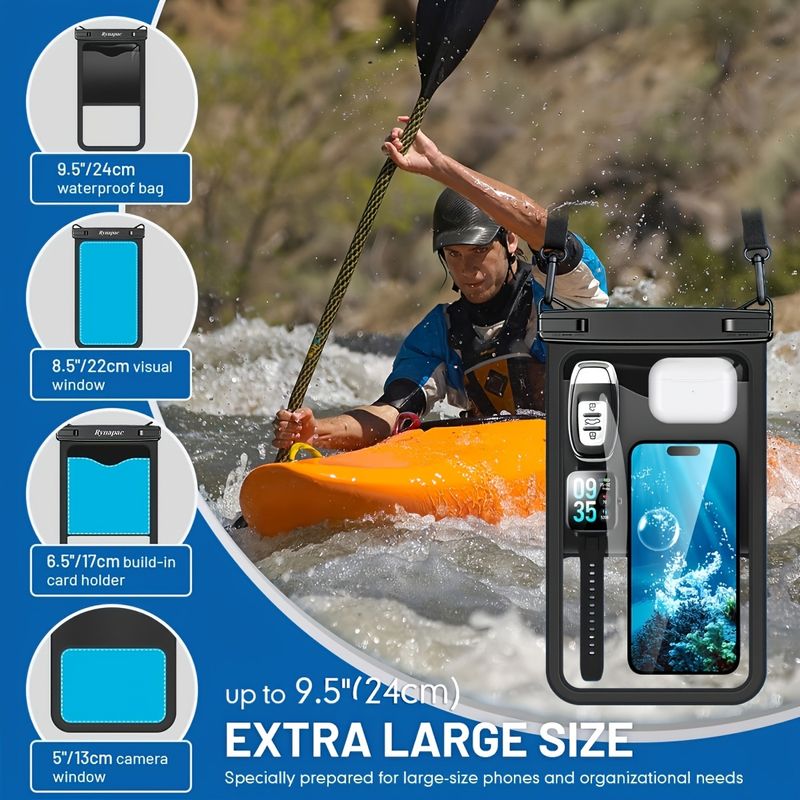 Waterproof Shockproof Phone Bag 2pcs Rynapac Double Compartment 8in Dry Bag Crystal Clear Sandproof For IPhone16 15 14 13 12 Pro Max Swimming Boating_voghion.com
