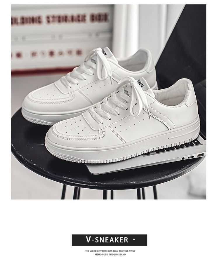 Scarpe da ginnastica casual da uomo, traspiranti, con punta tonda, bianche, basse, con lacci, per studenti estivi, scarpe sportive bianche pure_voghion.com