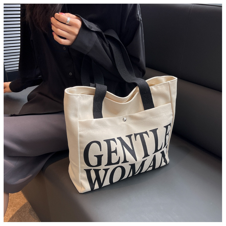 Minority Design Letter Canvas Bag Women's Single Shoulder Simple Art Lazy Large Capacity Tote Bag Women's Bag One Dropshipping_voghion.com