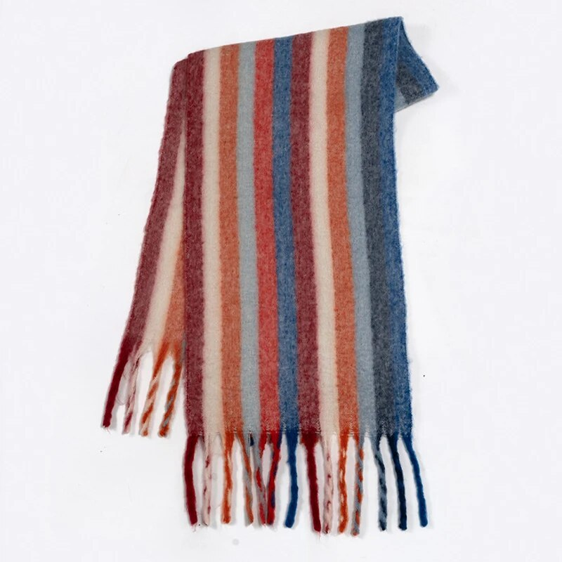 Coreano quente impressão cachecol feminino inverno outono engrossar grande arco-íris vertical listrado xale macio cashmere cobertor cachecóis_voghion.com