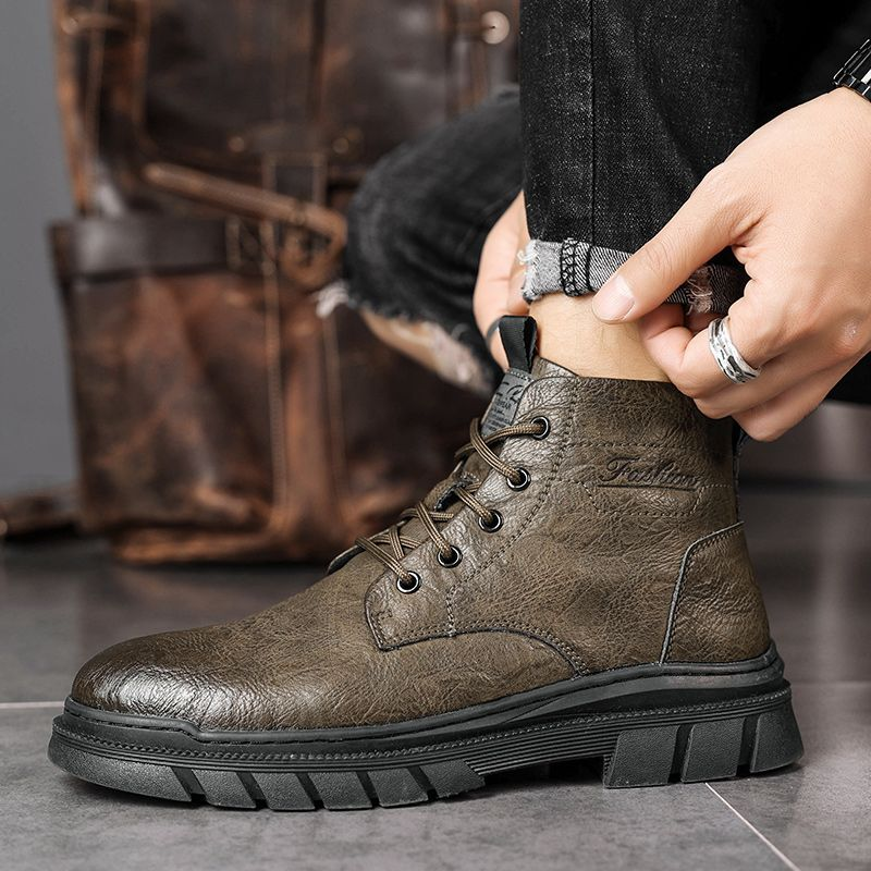 Martin high-top britiske mid-top lædersko korte sorte arbejdsstøvler til mænd_voghion.com