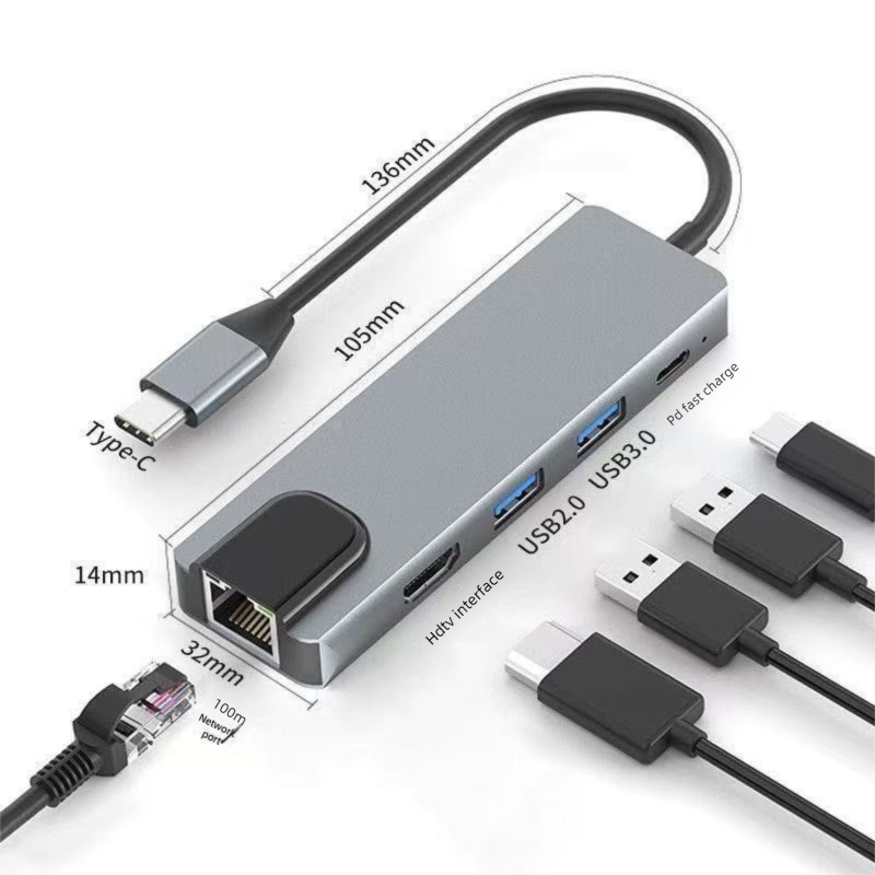 Type-C Docking Station 100M Network Port 4K HD Screen Projection USB PD Fast Charging Laptop Hub_voghion.com