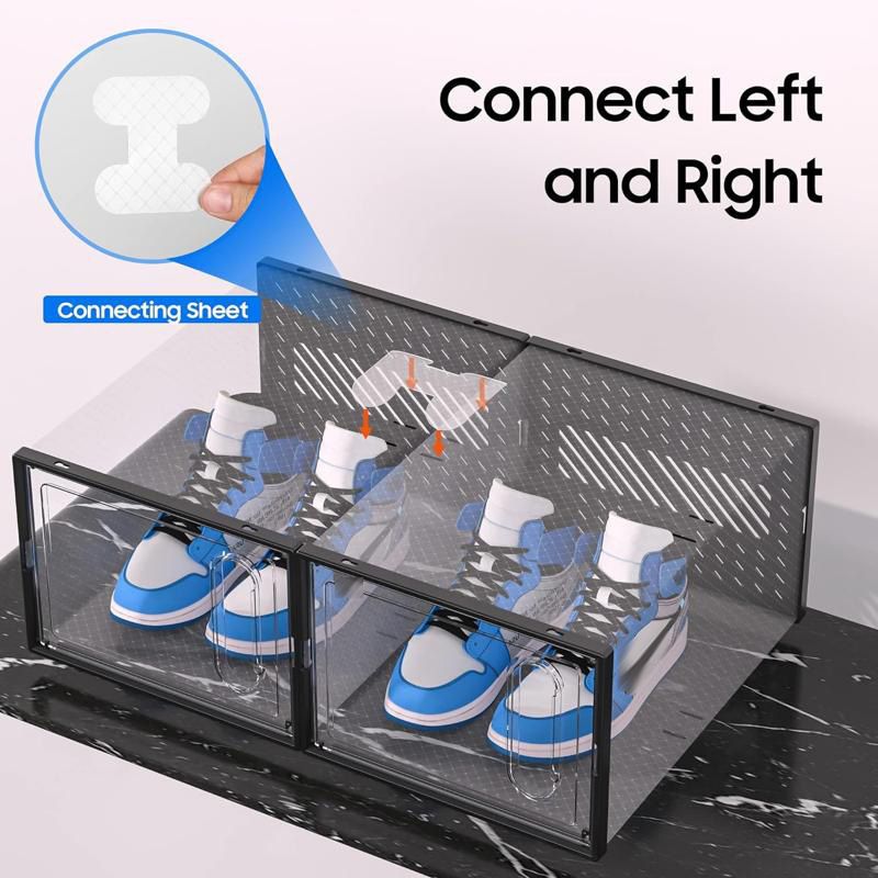 Magnetic Front-Opening Shoe Storage Boxes - Stackable Clear PP Organizers With Striped Design (Set Of 2/4/6, Long Ventilation Holes, 33.5x25x18.5cm)_voghion.com