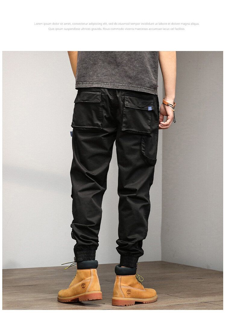 Summer new versatile simple fashion casual personality Japanese retro overalls trousers casual trousers sports outdoor leggings_voghion.com