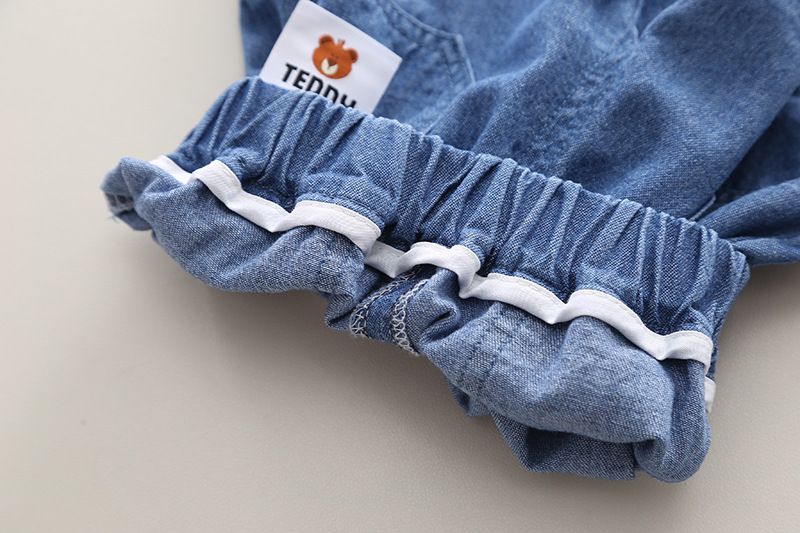 Ensemble deux pièces chemise verticale à manches courtes et short en denim fin pour bébé garçon, nouvelle collection été 2024_voghion.com