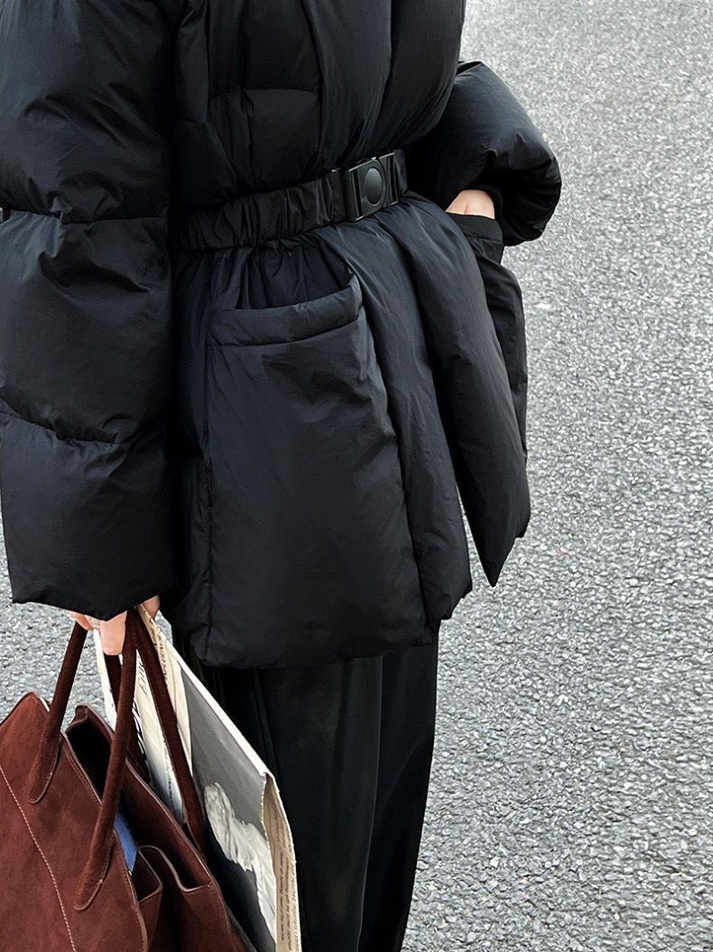 Giacca in piumino attillata per donna, lunghezza media, nuova versione coreana invernale, vestibilità ampia, snellente, colore bianco anatra_voghion.com