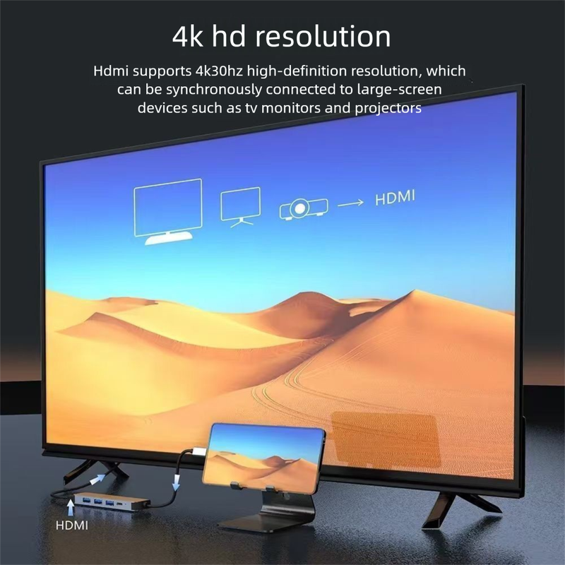 Type-C Docking Station 100M Network Port 4K HD Screen Projection USB PD Fast Charging Laptop Hub_voghion.com