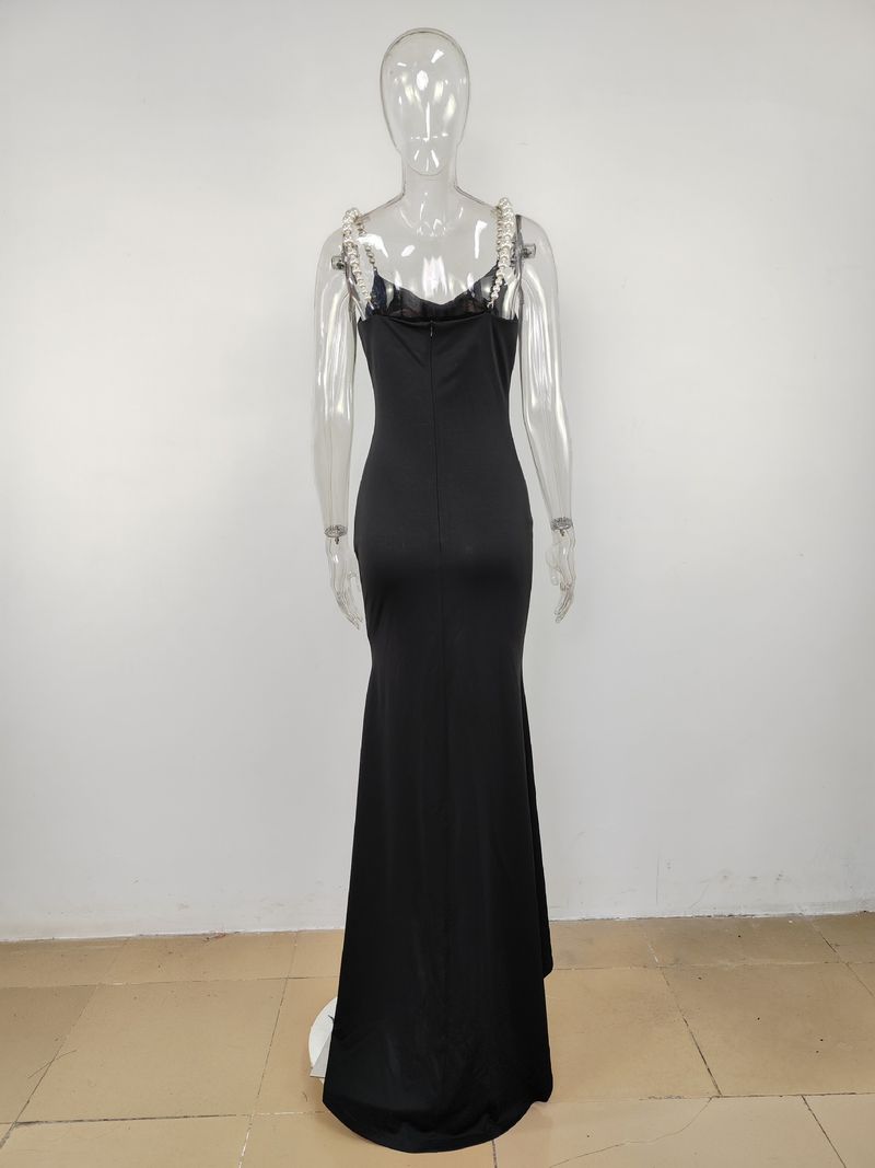 "Haute Couture Floral Beaded Strapless Gown – Elegant Black Evening Dress With Detachable Train_voghion.com