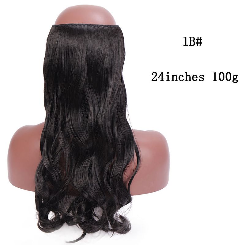 Extension per capelli con lenza elastica, extension per capelli in fibra chimica, le donne indossano naturalmente pezzi di capelli lisci_voghion.com