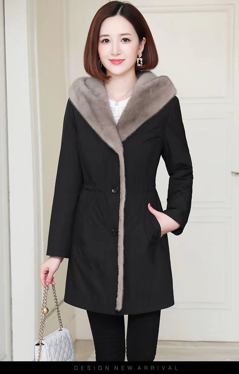 Cappotto lungo reversibile con fodera in pelliccia sintetica di coniglio – Parka invernale con cappuccio e ricamo 3D_voghion.com