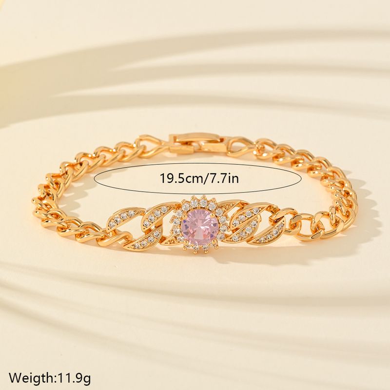 Bracciale in rame placcato oro con zirconi per donna, gioielli alla moda con catena cubana, squisito braccialetto elegante_voghion.com